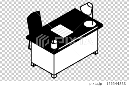 デスクライトと書類の置かれた机のシンプルでかわいいアイソメトリック線画イラスト デスクライトと書類の置かれた机のシンプルでかわいいアイソメトリック線画イラスト 126344888
