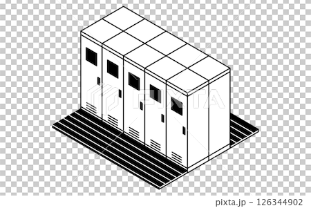 背中合わせに並ぶロッカールーム、更衣室のシンプルでかわいいアイソメトリック線画イラスト 126344902