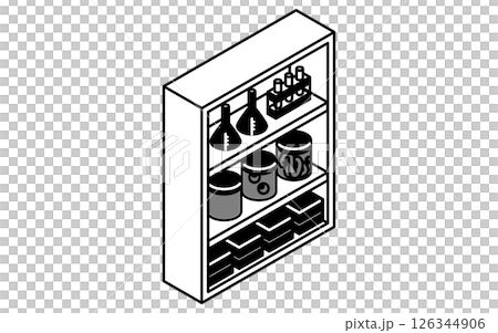 學校科學實驗室的簡單可愛的等距線繪圖例,其中排列著科學實驗設備 學校科學實驗室的簡單可愛的等距線繪圖例,其中排列著科學實驗設備 126344906