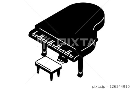 蓋の閉まったグランドピアノの音楽室のシンプルでかわいいアイソメトリック線画イラスト 126344910
