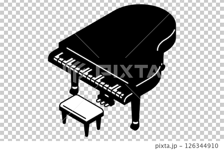 蓋の閉まったグランドピアノの音楽室のシンプルでかわいいアイソメトリック線画イラスト 126344910
