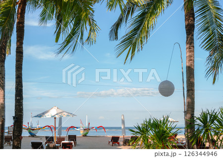 Sanur beach and palm trees in Bali, Indonesia Sanur beach and palm trees in Bali, Indonesia 126344946
