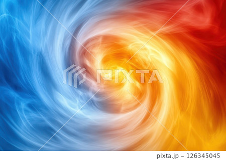 Background of swirling smoke and fog in red, yellow, orange, blue colors. Abstract, cinematic, atmospheric. generative ai. 126345045