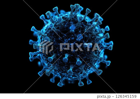 Close-up of vibrant purple virus particles with glowing bokeh background. 126345159
