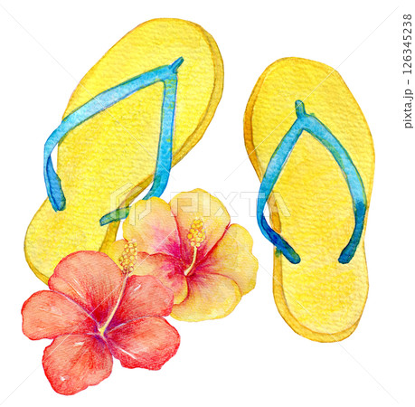 水彩イラスト　ビーチサンダルでバカンス 126345238
