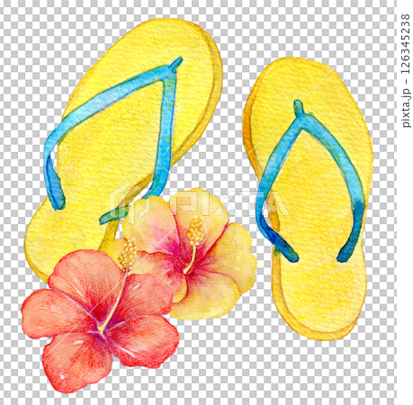 水彩插畫：穿著沙灘涼鞋度假 126345238
