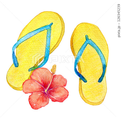 水彩イラスト　ビーチサンダルでバカンス 126345239