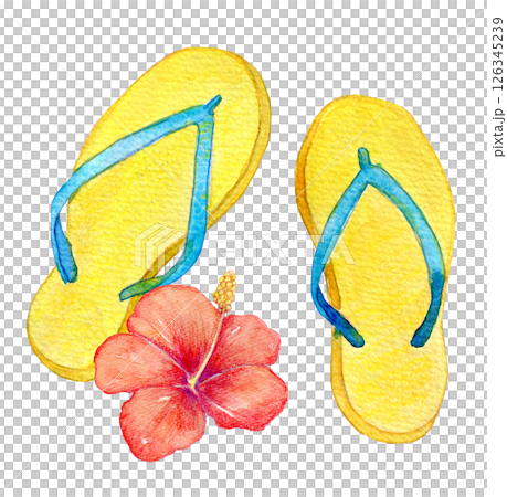 水彩イラスト　ビーチサンダルでバカンス 126345239