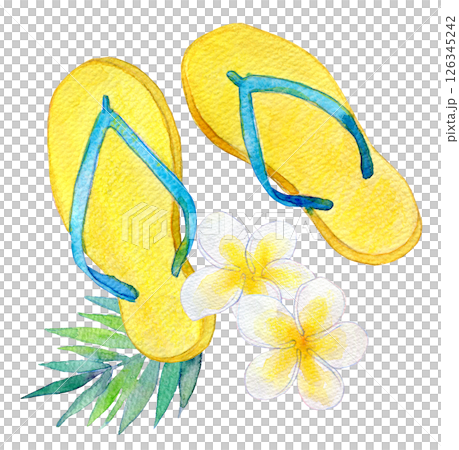 水彩插畫：穿著沙灘涼鞋度假 126345242