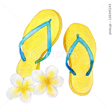 水彩イラスト　ビーチサンダルでバカンス 126345243