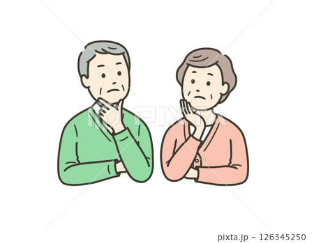 高齢男女の夫婦が悩んでいる上半身イラスト 高齢男女の夫婦が悩んでいる上半身イラスト 126345250