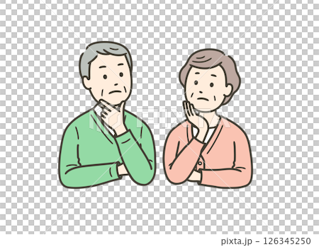 高齢男女の夫婦が悩んでいる上半身イラスト 高齢男女の夫婦が悩んでいる上半身イラスト 126345250