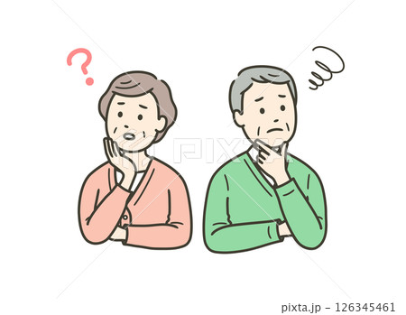 高齢男女の夫婦が悩んでいる上半身イラスト 高齢男女の夫婦が悩んでいる上半身イラスト 126345461