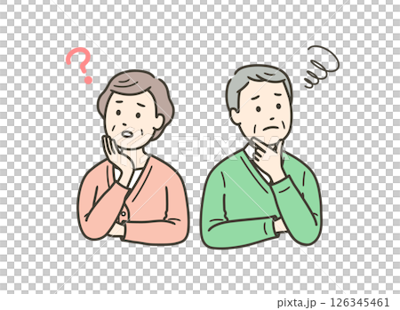 高齢男女の夫婦が悩んでいる上半身イラスト 高齢男女の夫婦が悩んでいる上半身イラスト 126345461