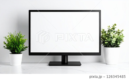 《AI画像》白い部屋に置かれたパソコンのモニター 126345485
