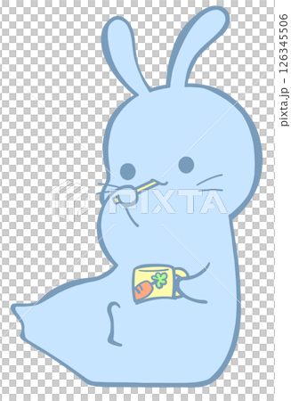 Sitting rabbit brushing its teeth (blue) 126345506
