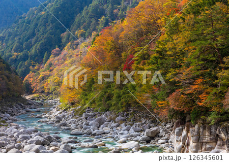 秋の長野県上松町　紅葉の寝覚の床 126345601
