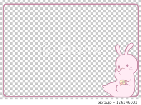 A frame background of a rabbit sitting and brushing its teeth (sakura color) 126346033