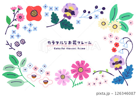 カラフルなお花フレーム_サンプルテキスト入り 126346087