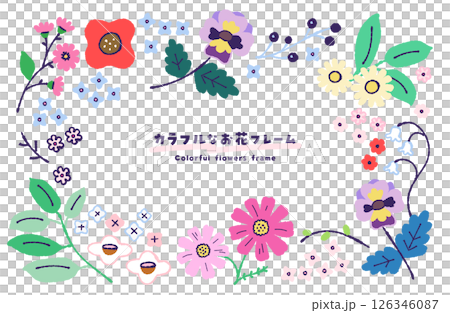 カラフルなお花フレーム_サンプルテキスト入り 126346087