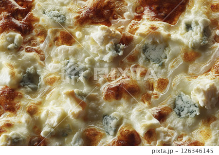 AI-generated item. Melted Four Cheese Pizza Close-Up with Blue Cheese and Crispy Crust. AI-generated item. Melted Four Cheese Pizza Close-Up with Blue Cheese and Crispy Crust. 126346145