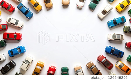 《AI画像》たくさんのミニカーのフレーム素材 126346293