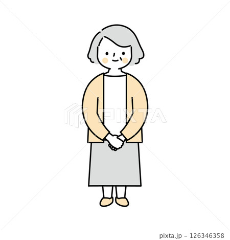 手を組む中高年女性全身のシンプルイラスト 手を組む中高年女性全身のシンプルイラスト 126346358