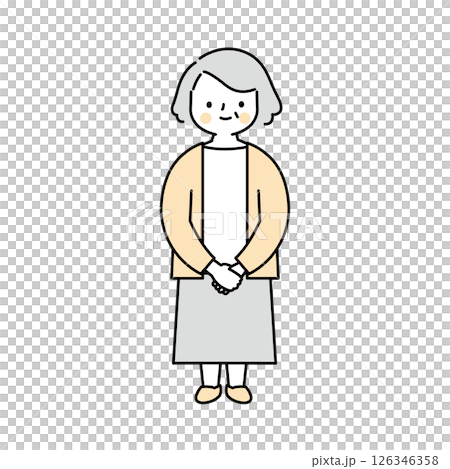 手を組む中高年女性全身のシンプルイラスト 手を組む中高年女性全身のシンプルイラスト 126346358