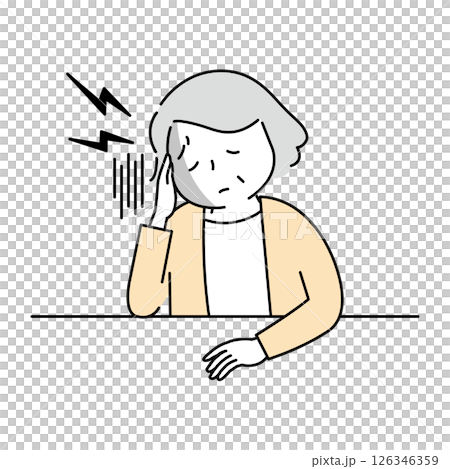 頭痛でこめかみを抑える更年期女性の上半身 頭痛でこめかみを抑える更年期女性の上半身 126346359