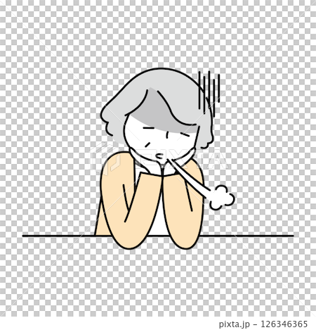 The upper body of a middle-aged woman sighing due to menopausal depression 126346365