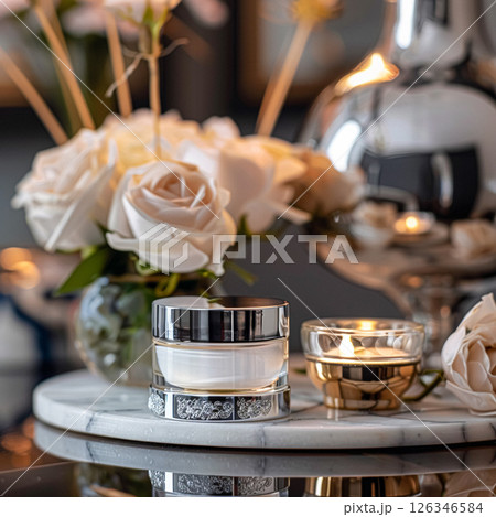 Cosmetic cream in a glass jar. Skin care concept. Background for beauty products 126346584