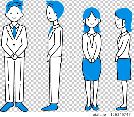 Full body illustration of a man and woman wearing suits Full body illustration of a man and woman wearing suits 126346747