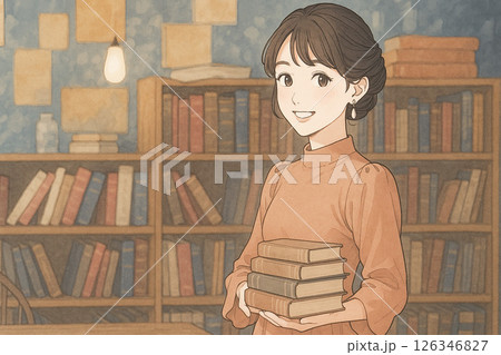 本を抱えて立っている女性 126346827