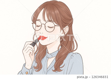 口紅を塗るメガネ女子 126346831