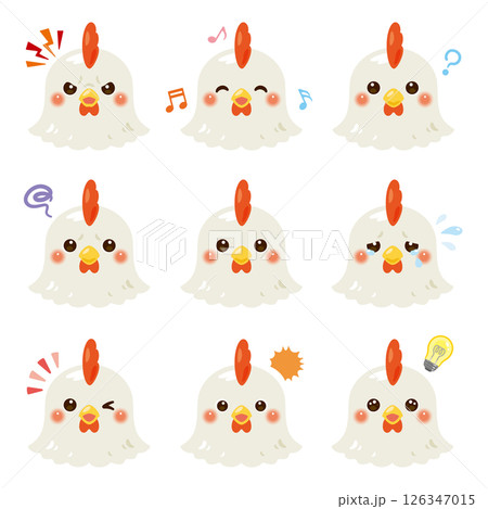 ニワトリのキャラクターイラストセット　顔表情のみ 126347015