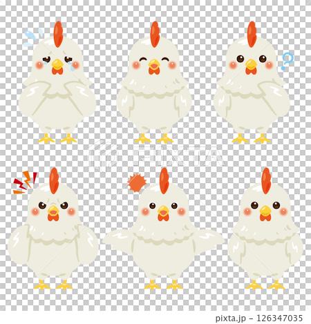ニワトリのキャラクターイラスト　表情セット 126347035