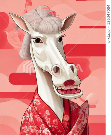 芸者の姿をした愉快な馬,Generative AI,AI画像 126347084