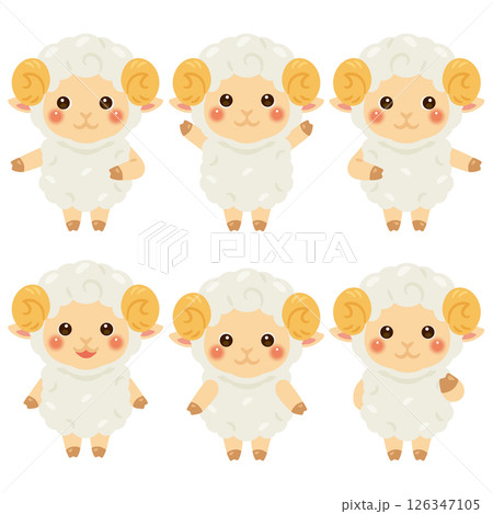 指さしをするヒツジのキャラクターイラストセット 126347105