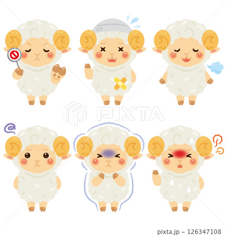 様々な状態のヒツジのキャラクターイラストセット 様々な状態のヒツジのキャラクターイラストセット 126347108