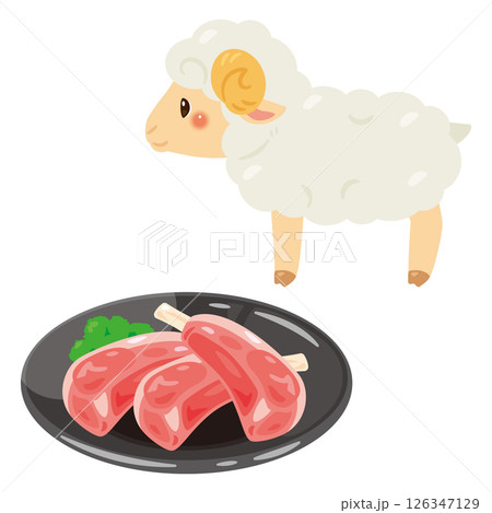 皿に盛られたラム肉とヒツジのイラスト 126347129