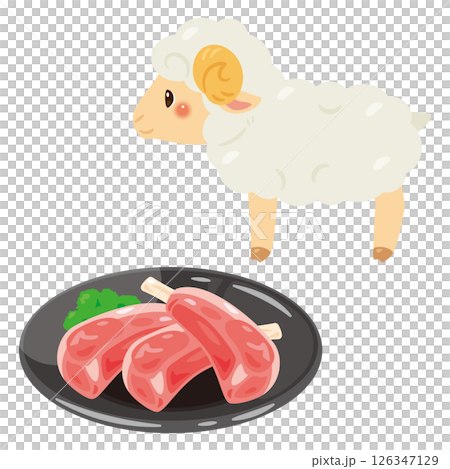 皿に盛られたラム肉とヒツジのイラスト 126347129