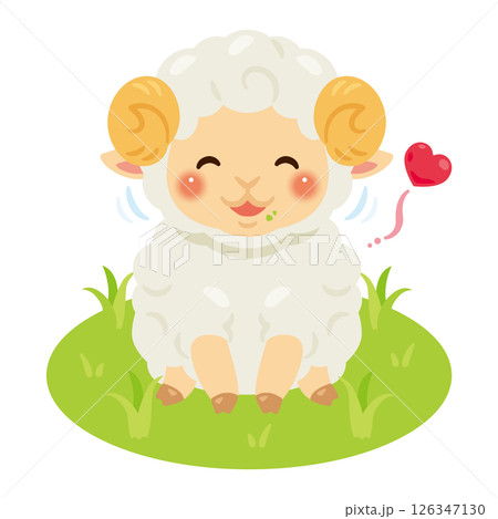 放牧で牧草を食べるヒツジのイラスト 放牧で牧草を食べるヒツジのイラスト 126347130