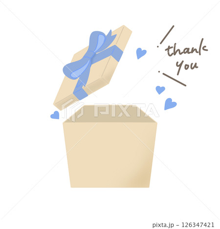 プレゼントボックス 青リボン ベージュ thank you 主線なし プレゼントボックス 青リボン ベージュ thank you 主線なし 126347421