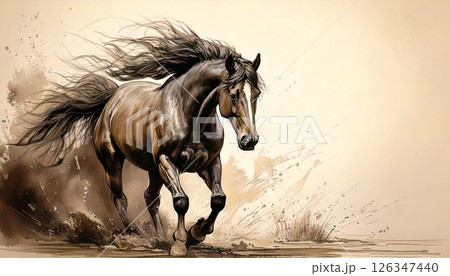 疾走する馬,Generative AI,AI画像 126347440