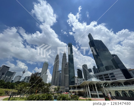 Petronas Twin Towers and KLCC Park on a Sunny Day 126347480