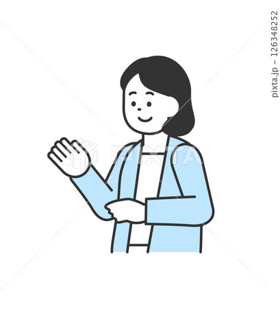 手を添えて説明する女性のイラスト　ベクター 126348252