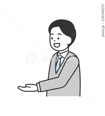 手を添えて説明する男性のイラスト　ベクター 126348255
