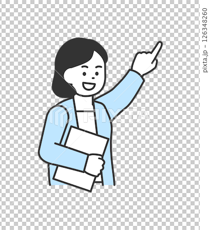 一位婦女指點並解釋的插圖 — 向量圖 126348260