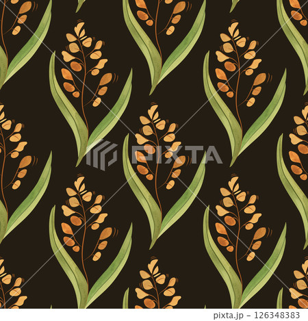 Textile seamless floral pattern with wild grasses and cereals. Design for kitchen home textiles, tablecloths, curtains, bed linen, dress fabrics, wrapping paper. 126348383