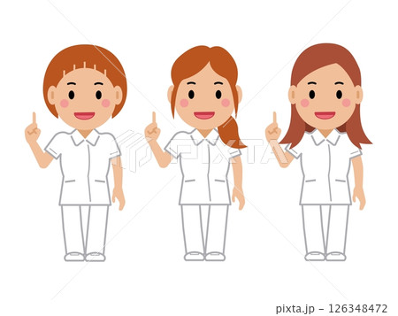 ナンバーワンポーズをする白制服の女性看護師。その2 ナンバーワンポーズをする白制服の女性看護師。その2 126348472